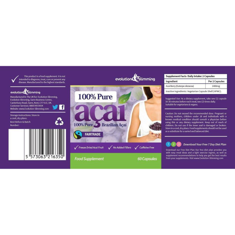 100% Pure Acai Berry 700mg with No Fillers or Bulking Agents